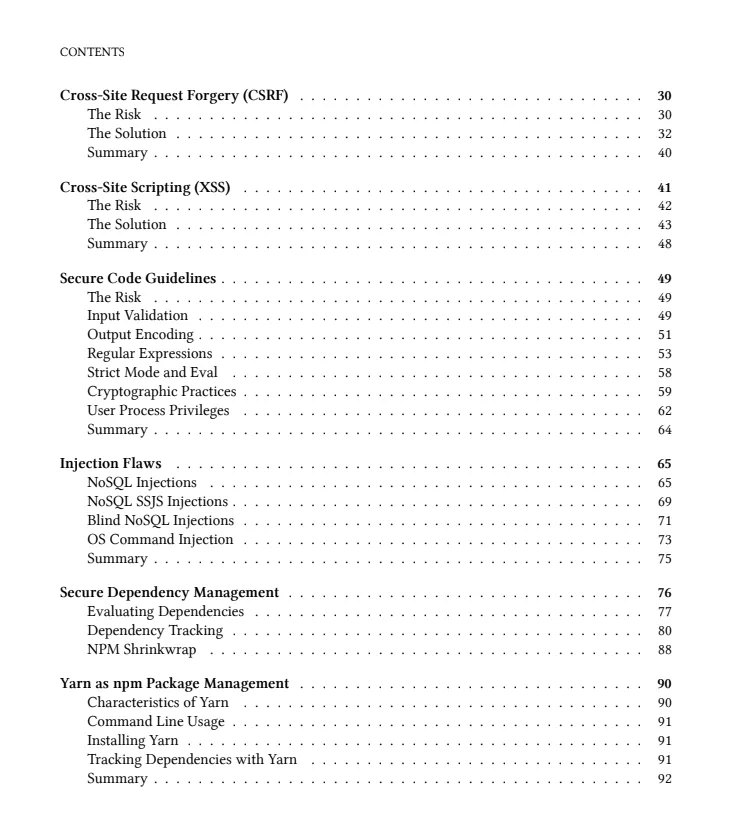Essential Node.js Security table of contents