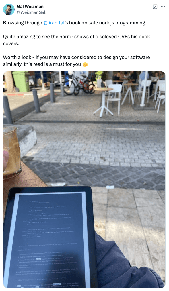 Gal Weizman web security expert at MetaMask recommends Node.js Secure Coding books