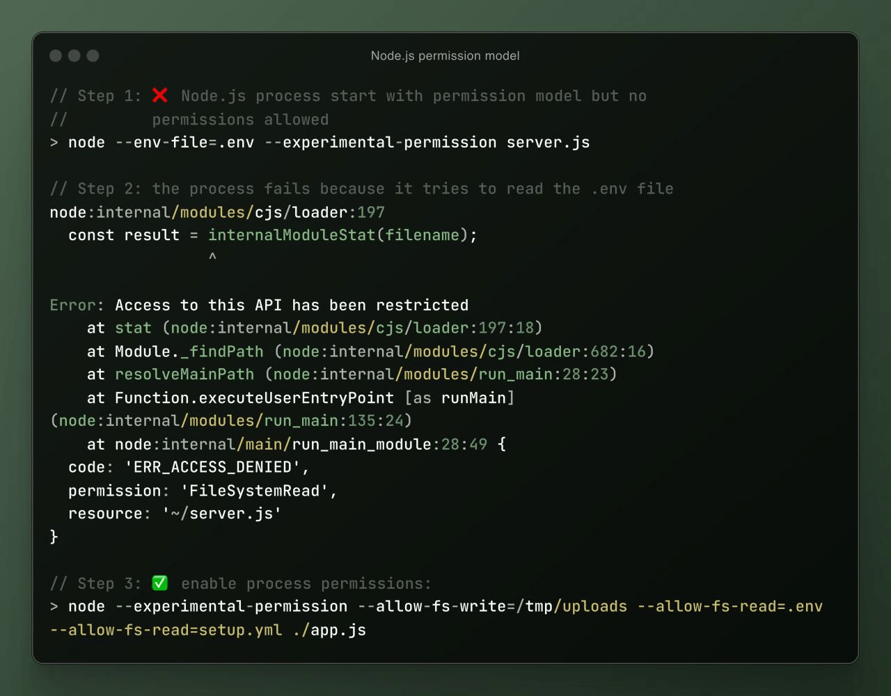 NodeJS has a Deno-like process permission-model